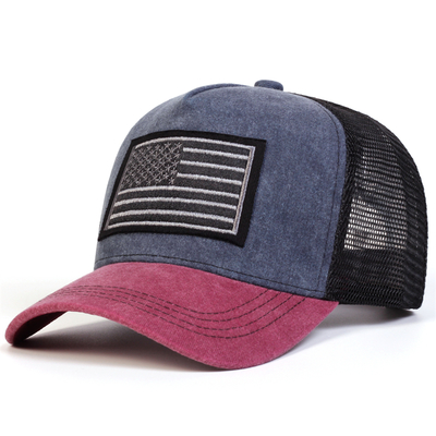 Unisex American Flag Embroidery Washed Baseball Net Caps Spring and Summer Outdoor Adjustable Casual Hats Sunscreen Hat