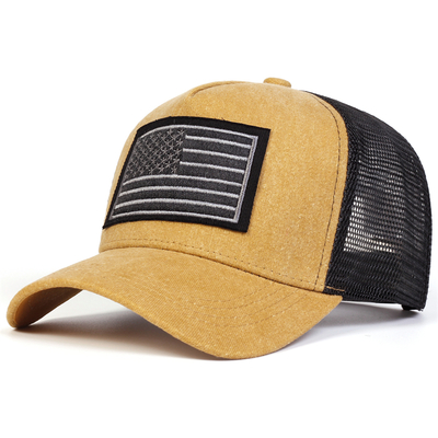 Unisex American Flag Embroidery Washed Baseball Net Caps Spring and Summer Outdoor Adjustable Casual Hats Sunscreen Hat