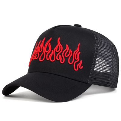 Flame Street Style Adjustable Hip Hop Hat Embroidered Snapback Curve Brim Trucker Mesh Sports Cap