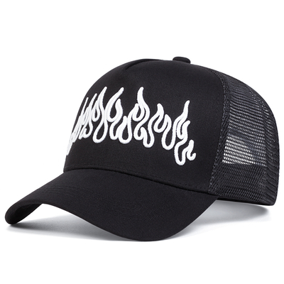 Flame Street Style Adjustable Hip Hop Hat Embroidered Snapback Curve Brim Trucker Mesh Sports Cap