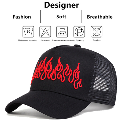 Flame Street Style Adjustable Hip Hop Hat Embroidered Snapback Curve Brim Trucker Mesh Sports Cap