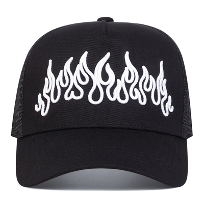 Flame Street Style Adjustable Hip Hop Hat Embroidered Snapback Curve Brim Trucker Mesh Sports Cap