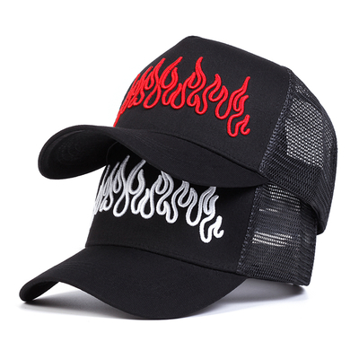 Flame Street Style Adjustable Hip Hop Hat Embroidered Snapback Curve Brim Trucker Mesh Sports Cap