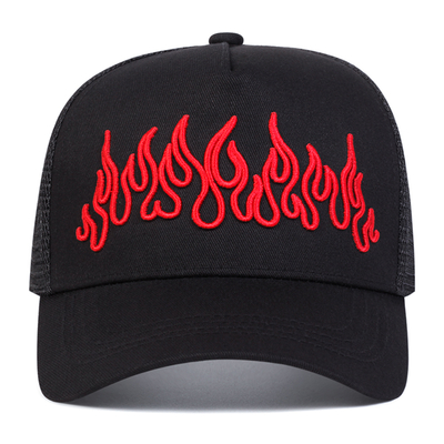 Flame Street Style Adjustable Hip Hop Hat Embroidered Snapback Curve Brim Trucker Mesh Sports Cap