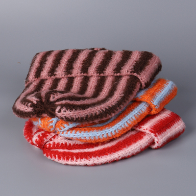 Wholesale High Quality Outdoor Female Wool Winter Warm Knit Beanie Custom Colorful Striped Pattern Beanie Cap for Women