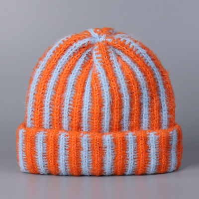 Wholesale High Quality Outdoor Female Wool Winter Warm Knit Beanie Custom Colorful Striped Pattern Beanie Cap for Women