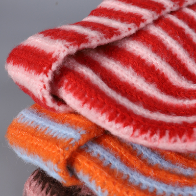 Wholesale High Quality Outdoor Female Wool Winter Warm Knit Beanie Custom Colorful Striped Pattern Beanie Cap for Women