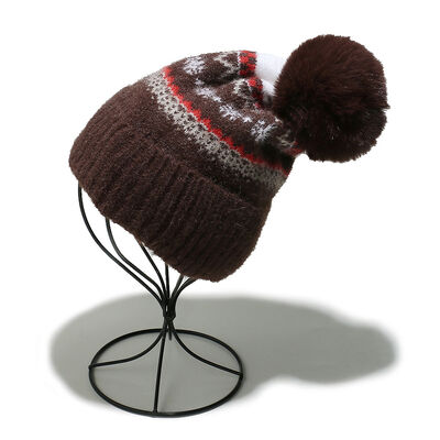 Autumn Winter Woolen Hat Hugger Toque Cap Stocking Head Watch Bohemian Geometric Knitted Fleece Thickened