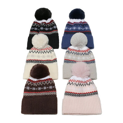Autumn Winter Woolen Hat Hugger Toque Cap Stocking Head Watch Bohemian Geometric Knitted Fleece Thickened