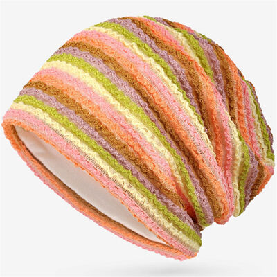 Costom High Quality Ladies Striped Knit Beanies Slouchy Style Skullies Sports Winter Cap Outdoor No Cuff Beanie