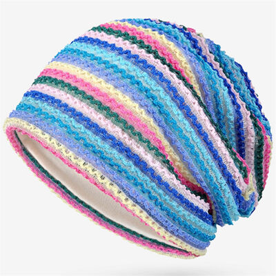 Costom High Quality Ladies Striped Knit Beanies Slouchy Style Skullies Sports Winter Cap Outdoor No Cuff Beanie