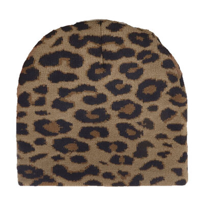 Custom Logo High Quality Men Women Acrylic Winter Hats Cap Leopard Print Pattern Knitted Slouchy Beanies