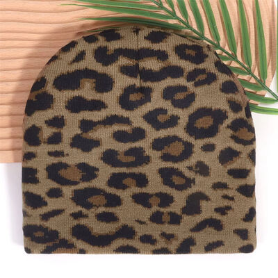Custom Logo High Quality Men Women Acrylic Winter Hats Cap Leopard Print Pattern Knitted Slouchy Beanies