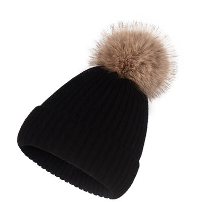 Winter warm knit hat for Women casual solid striped skullies gorros Ski hats Kids Floppy fur pompom beanie cap