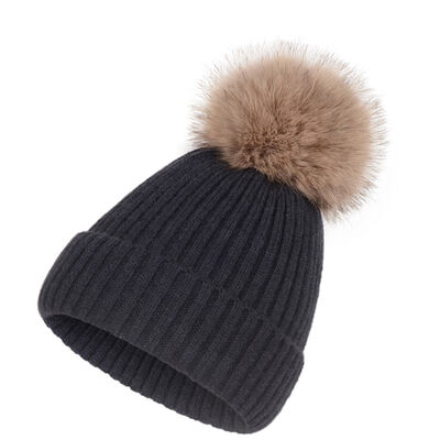 Winter warm knit hat for Women casual solid striped skullies gorros Ski hats Kids Floppy fur pompom beanie cap