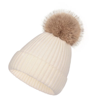 Winter warm knit hat for Women casual solid striped skullies gorros Ski hats Kids Floppy fur pompom beanie cap
