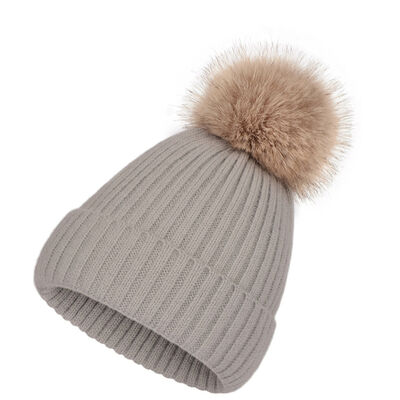Winter warm knit hat for Women casual solid striped skullies gorros Ski hats Kids Floppy fur pompom beanie cap