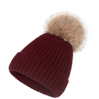 Winter warm knit hat for Women casual solid striped skullies gorros Ski hats Kids Floppy fur pompom beanie cap
