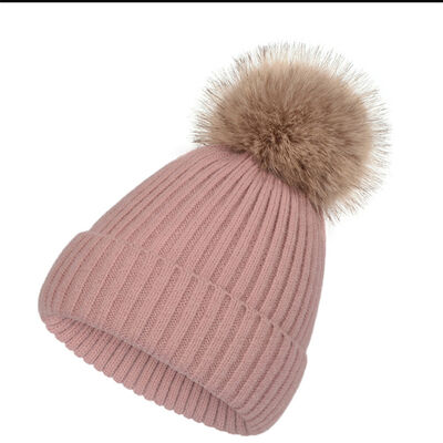 Winter warm knit hat for Women casual solid striped skullies gorros Ski hats Kids Floppy fur pompom beanie cap