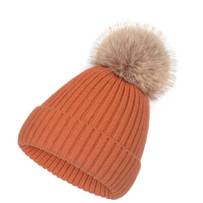 Winter warm knit hat for Women casual solid striped skullies gorros Ski hats Kids Floppy fur pompom beanie cap