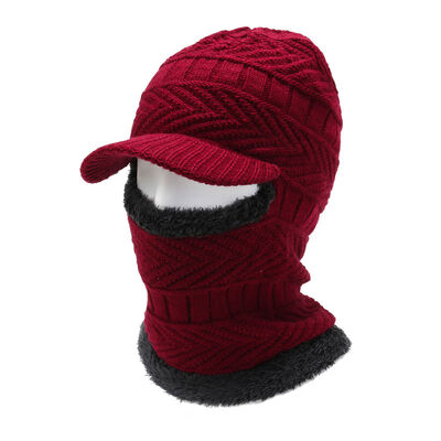 Men's Winter Wool Beanie Hat Windproof Knitted Pullover with Earflap Neck Cover Plaid Pattern Digital Printing for Travel