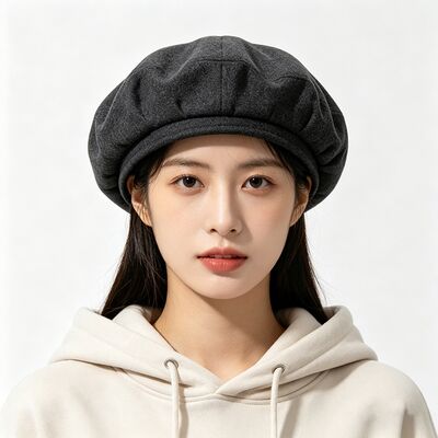 Classic Dark Gray Beret Hat with Felt Padded Beret Cap Wool Blend Fabric for Comfort and Durability Comfortable Streetwear Daily Hat