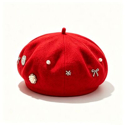 Red Wool Blend Beret with High Durability for All Seasons and Customized Size Casual Winter Beret Cap for Ladies