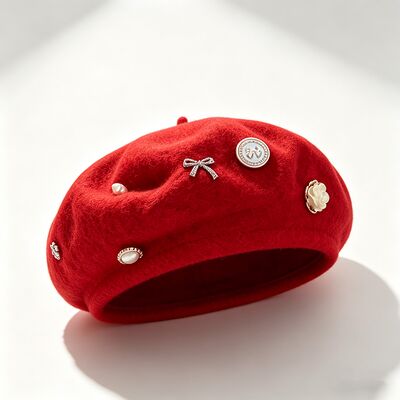 Red Wool Blend Beret with High Durability for All Seasons and Customized Size Casual Winter Beret Cap for Ladies