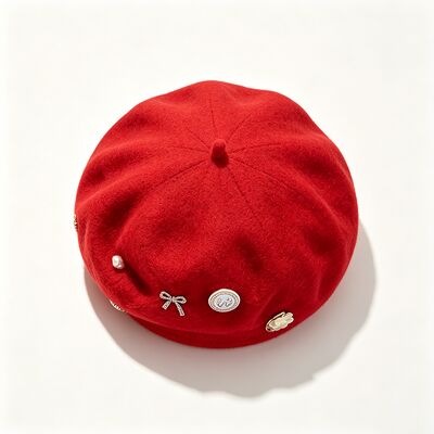 Red Wool Blend Beret with High Durability for All Seasons and Customized Size Casual Winter Beret Cap for Ladies