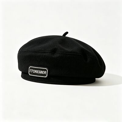 Classic Black Beret Cap with High Durability Hand Only Care Soft Wool Blend with Letter Label and All Seasons Versatility