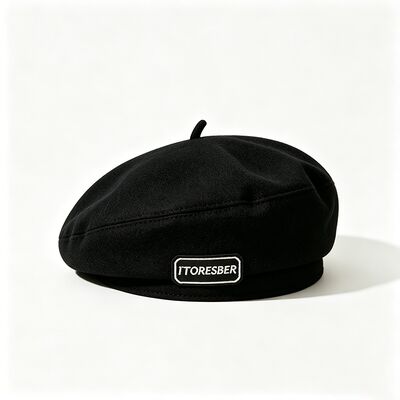 Classic Black Beret Cap with High Durability Hand Only Care Soft Wool Blend with Letter Label and All Seasons Versatility