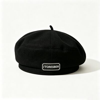 Classic Black Beret Cap with High Durability Hand Only Care Soft Wool Blend with Letter Label and All Seasons Versatility