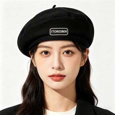 Classic Black Beret Cap with High Durability Hand Only Care Soft Wool Blend with Letter Label and All Seasons Versatility