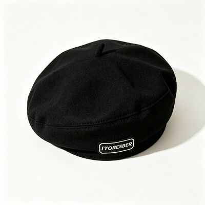 Classic Black Beret Cap with High Durability Hand Only Care Soft Wool Blend with Letter Label and All Seasons Versatility