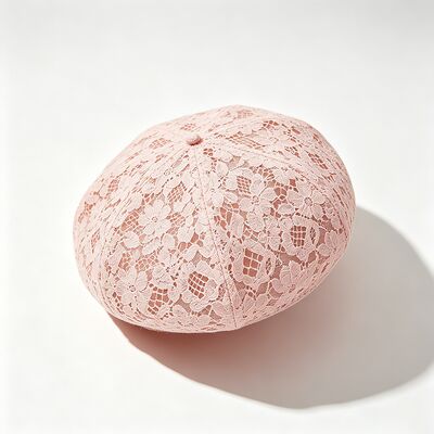 Vintage Pink Lace Beret Floral Pattern Breathable Beret Cap with and Elegant Daily & Party Headwear