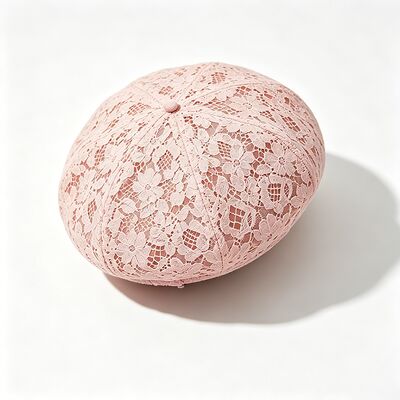 Vintage Pink Lace Beret Floral Pattern Breathable Beret Cap with and Elegant Daily & Party Headwear