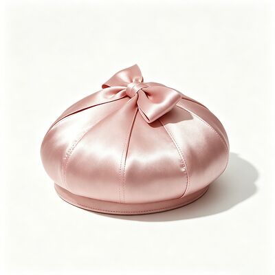 Elegant Pink Satin Beret Hat with Fabric 150 Grams Lightweight and Customized Size for and Casual Wear