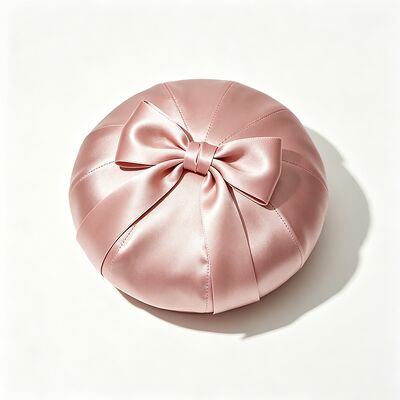 Elegant Pink Satin Beret Hat with Fabric 150 Grams Lightweight and Customized Size for and Casual Wear