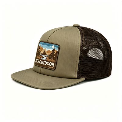 Light Olive Green trucker cap featuring a curved brim customizable colors perfect for team uniforms company branding and casual wear