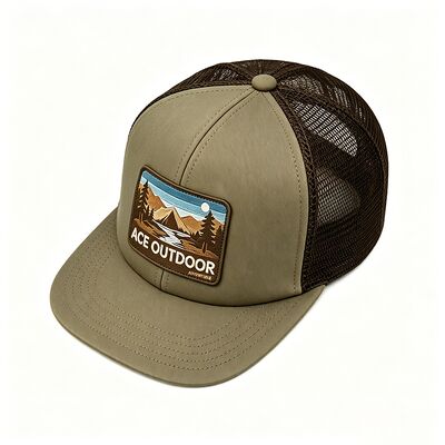 Light Olive Green trucker cap featuring a curved brim customizable colors perfect for team uniforms company branding and casual wear