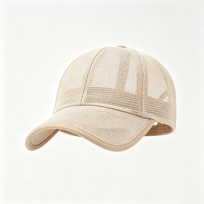 High Profile 6 Panel Baseball Cap Beige Hand Wash Care Breathable Fabric Keeps Head Cool During Physical Activities