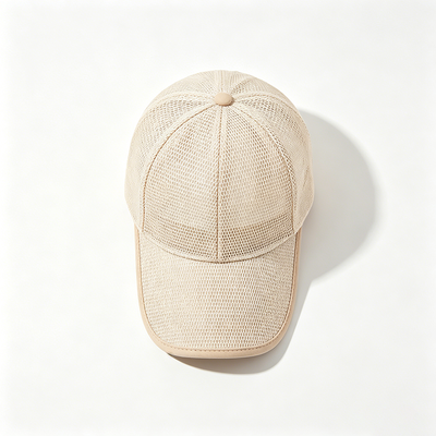 High Profile 6 Panel Baseball Cap Beige Hand Wash Care Breathable Fabric Keeps Head Cool During Physical Activities