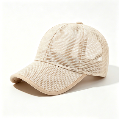 High Profile 6 Panel Baseball Cap Beige Hand Wash Care Breathable Fabric Keeps Head Cool During Physical Activities