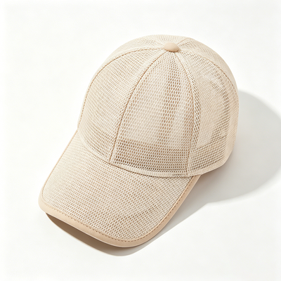 High Profile 6 Panel Baseball Cap Beige Hand Wash Care Breathable Fabric Keeps Head Cool During Physical Activities