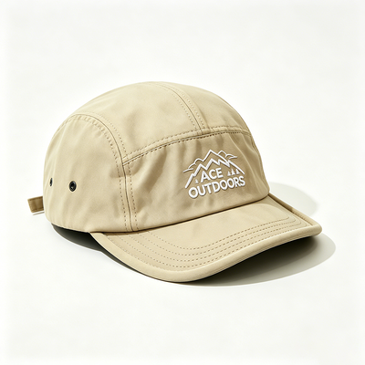 Flat Brim 5 Panel Camper Hat with Sports Mesh Sweatband and Adjustable Hook-and-Loop Strap