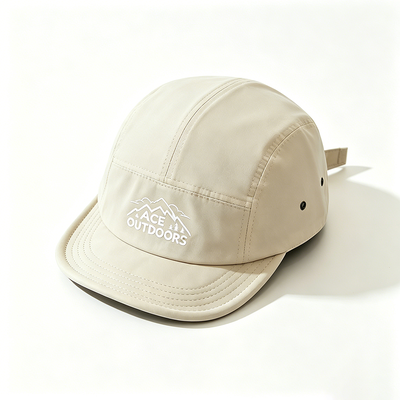 Flat Brim 5 Panel Camper Hat with Sports Mesh Sweatband and Adjustable Hook-and-Loop Strap