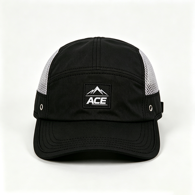 Sports Mesh Sweatband 5 Panel Camper Hat with Flat Brim and One Size Fits All Design