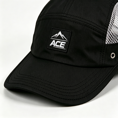Sports Mesh Sweatband 5 Panel Camper Hat with Flat Brim and One Size Fits All Design
