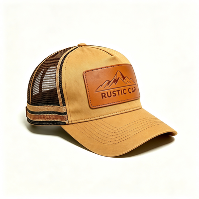 6 Panel Constructed Trucker Mesh Cap Featuring Breathable Mesh Back Adjustable Snap Closure Ideal for Events and Uniforms