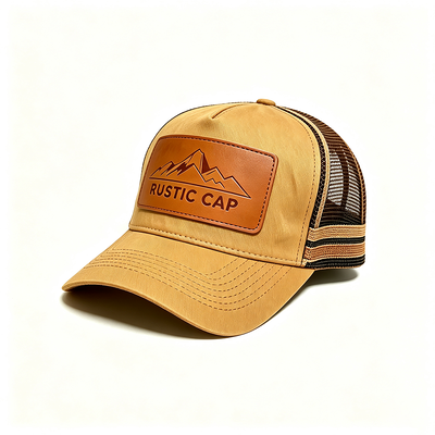 6 Panel Constructed Trucker Mesh Cap Featuring Breathable Mesh Back Adjustable Snap Closure Ideal for Events and Uniforms